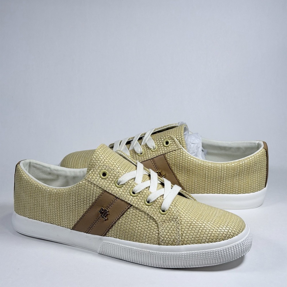 Lauren Ralph Lauren Size-11B Women Sneakers Janson Straw Leather Natural Buff
